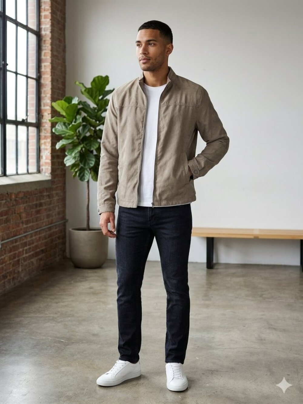 Zara Man Faux Suede Jacket Size L Taupe — Tiny Flaw at Underarm